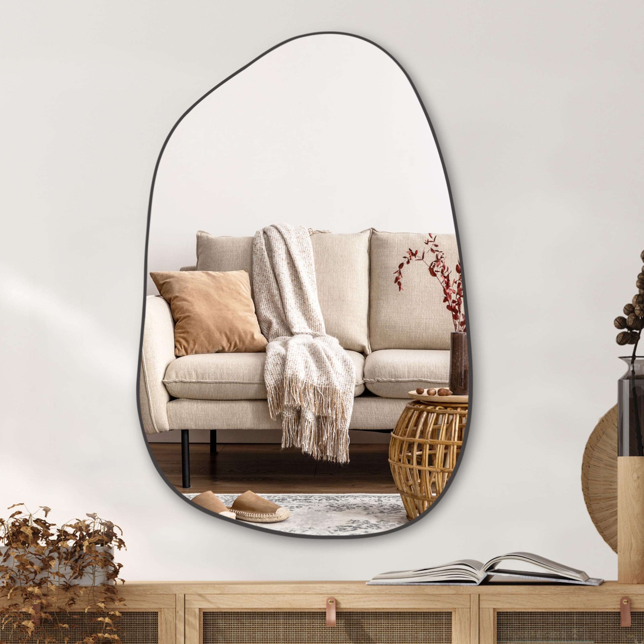 PERFNIQUE Irregular Wall Mirror Asymmetrical Mirror, 27''x19'' Gold Mirror for Bathroom Bedroom Living Room Entryway, Decorative Modern Wall Decor, Wall Mounted Mirror (Gold, 27''x19'')