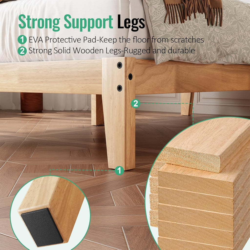 Twin Size Solid Wood Platform Bed - Noise-Free Design with Metal and Wood Slat Support, No Box Spring Needed, Easy Assembly, Natural Wood Finish