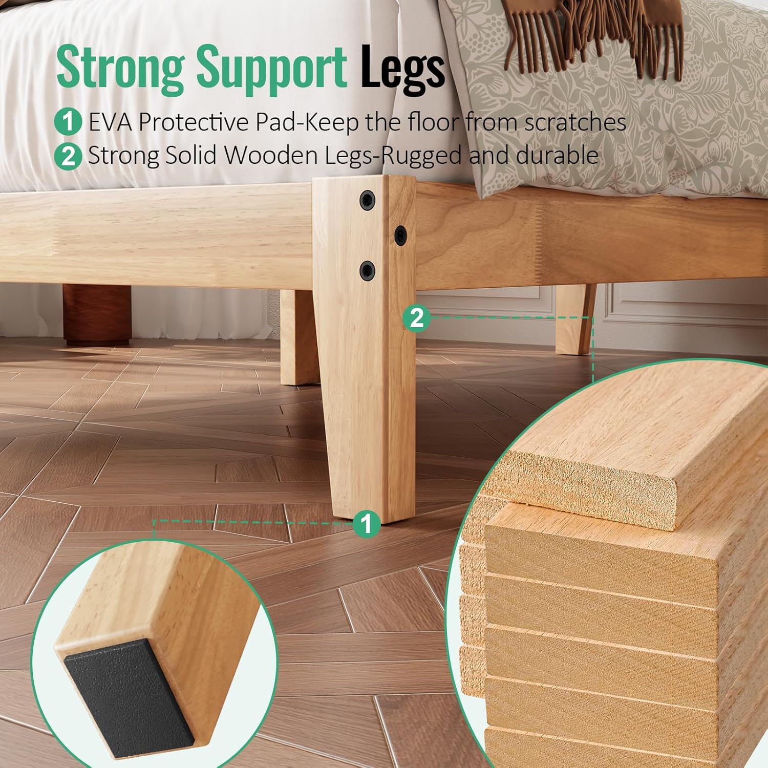Twin Size Solid Wood Platform Bed - Noise-Free Design with Metal and Wood Slat Support, No Box Spring Needed, Easy Assembly, Natural Wood Finish