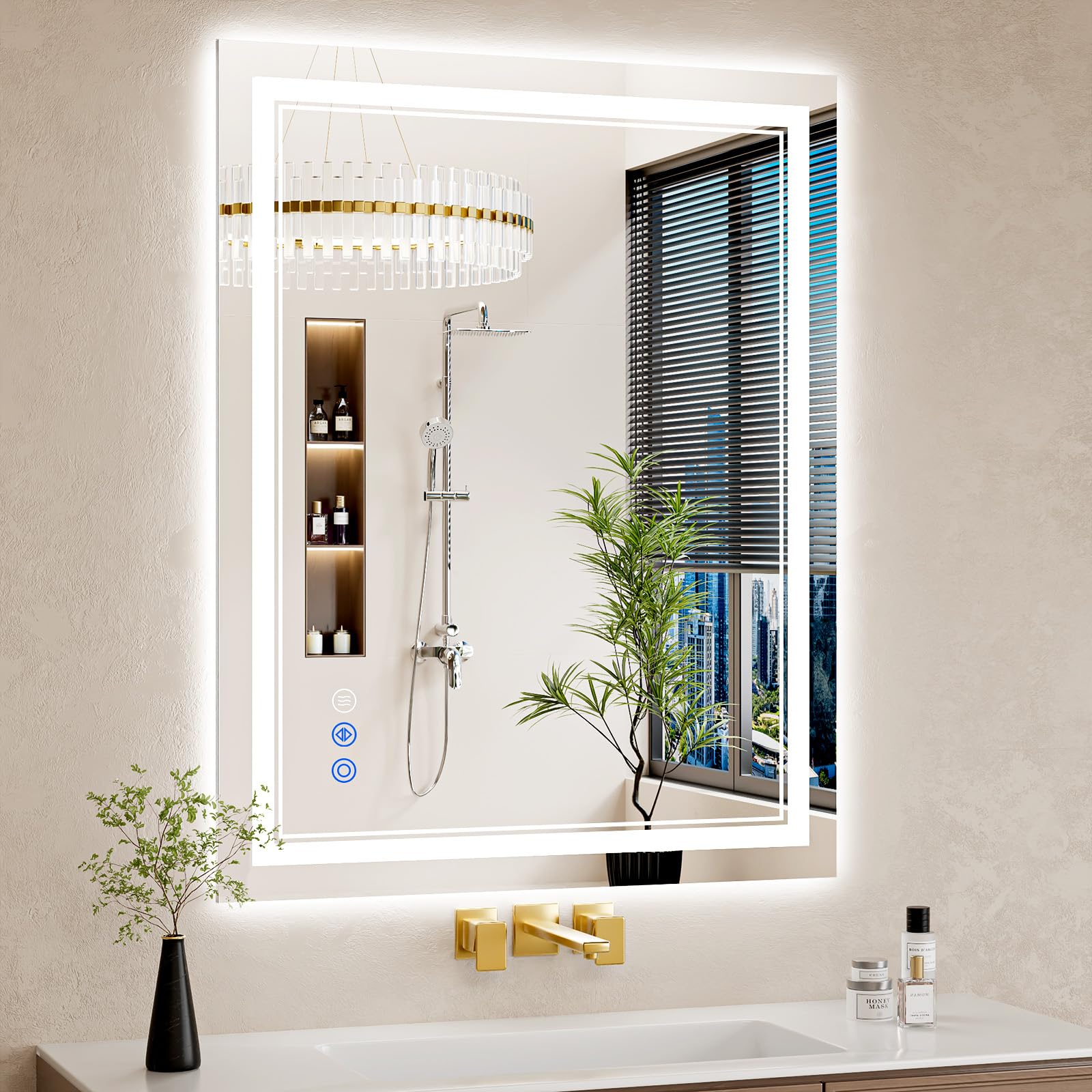 30"x32" LED Bathroom Mirror with Lights, Anti-Fog, Backlit + Front Lit, Dimmable, Led Vanity Mirror for Wall, Lighted Bathroom Mirror, 3 Colors, Shatter-Proof Tempered Glass