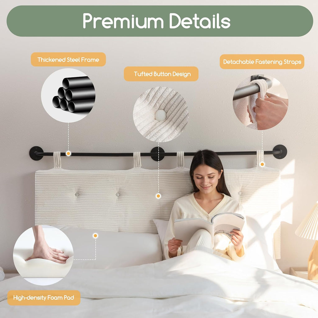 HIGOGOGO Wall Mounted Headboards for Queen Size Bed, Hanging Head Board Wall with Button Tufting, Adjustable Height Headboard for Bedroom,Beige