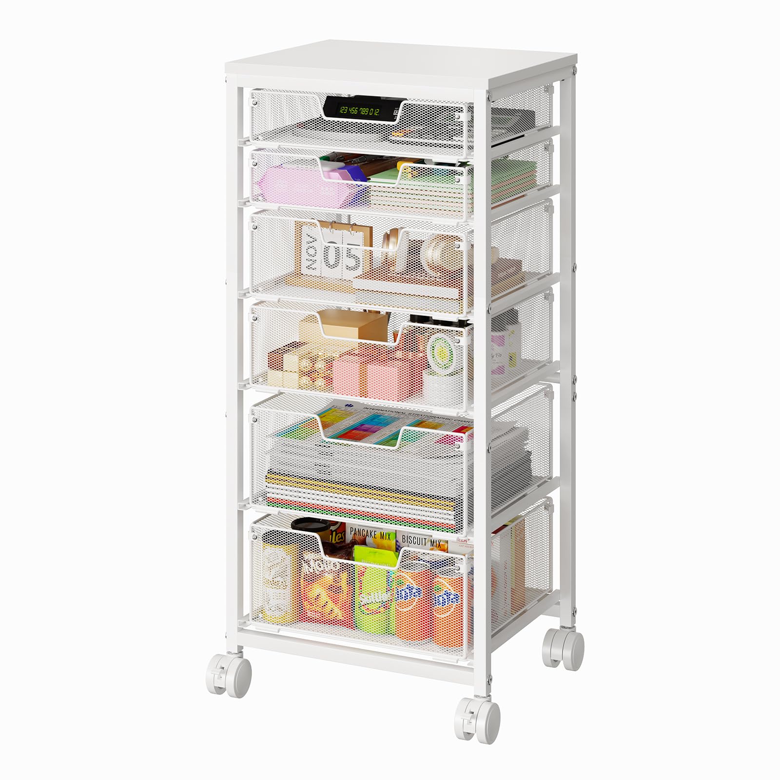 Sbanmao Utility Cart with 5 Drawers, Rolling Storage Cart with Wooden Tabletop and Lockable Wheels, Storage Drawer Cart with Drawers, Craft Cart for Bedroom, Classroom, Home, Office,Black