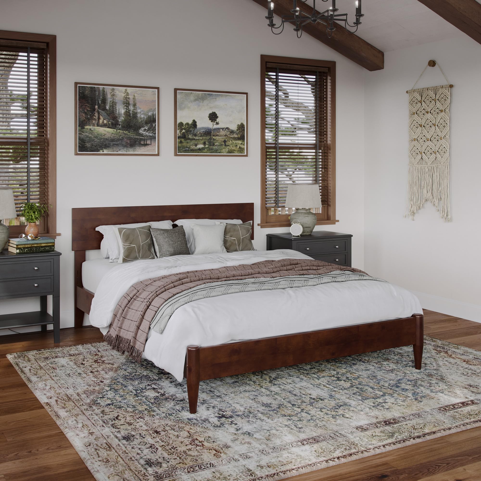 AFI, Aria Twin XL Solid Wood Modern Low Profile Platform Bed, Walnut