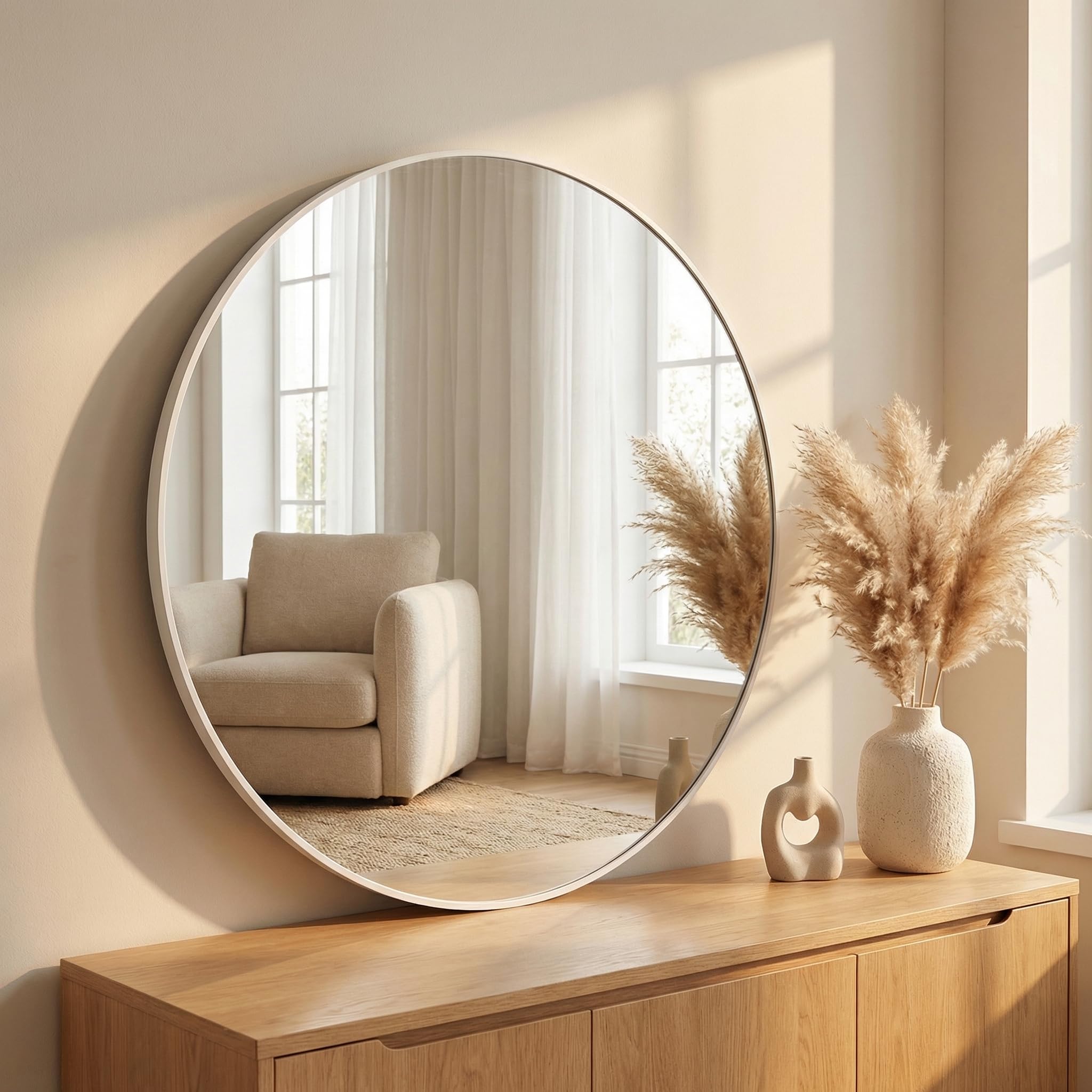 HARRITPURE Round Mirror 30 Black Wall Mounted Circle Mirrors Vanity Mirror with Brushed Aluminum Alloy Frame Modern Decoration for Bathroom, Living Room, Vanity, Bedroom, Entryway