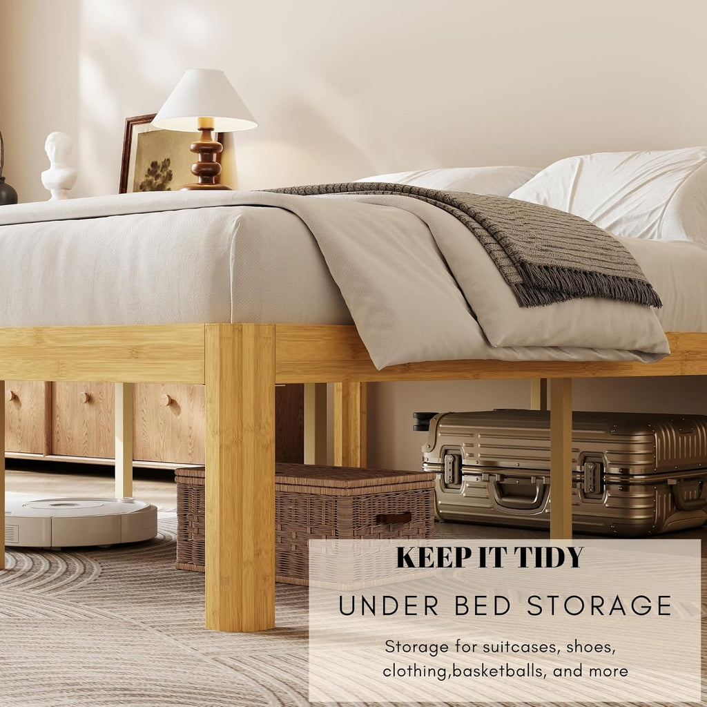 18 Inch King Wood Platform Bed，Mid-Century Wood Bed Frames, No Box Spring Needed, Natural Finish, Easy Assembly