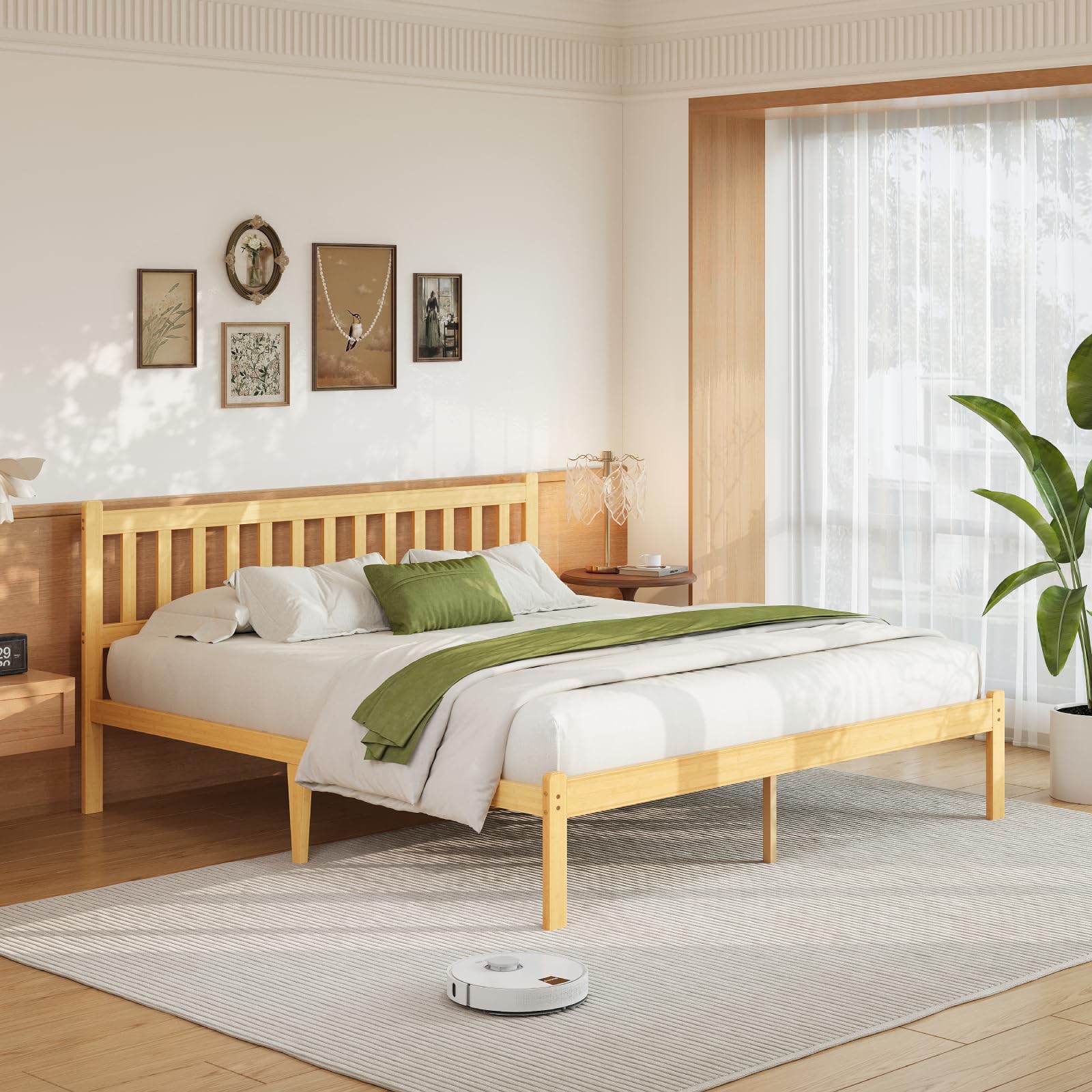 Askeld Wood Twin XL Bed Frame with Headboard, 12 Inch High Solid Bamboo Platform Bed No Box Spring Needed, Mid-Century Heavy Duty Bedframe, Easy Assembly, Noise Free
