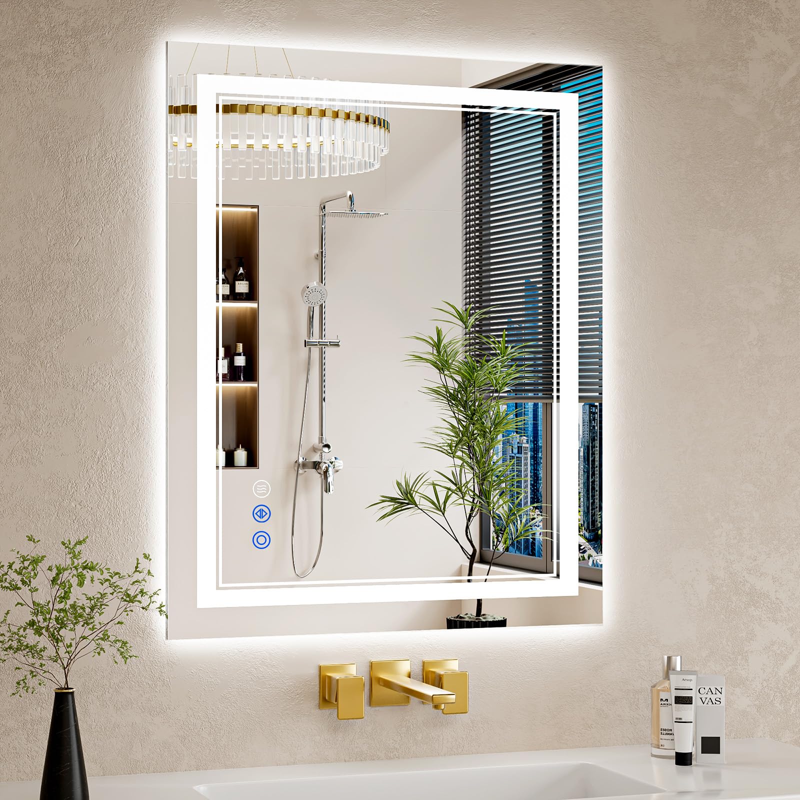 30"x32" LED Bathroom Mirror with Lights, Anti-Fog, Backlit + Front Lit, Dimmable, Led Vanity Mirror for Wall, Lighted Bathroom Mirror, 3 Colors, Shatter-Proof Tempered Glass