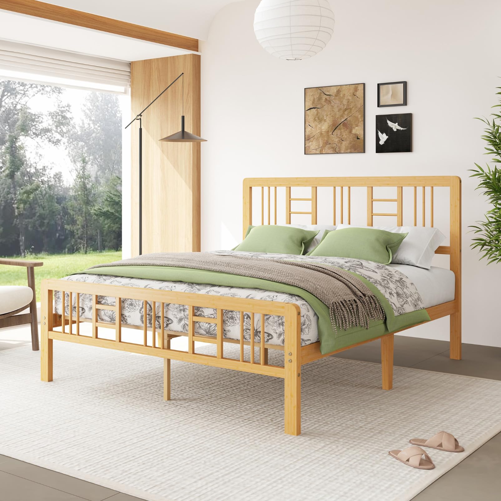 12 Inch Bamboo Wood Twin Size Platform Bed Frame with Headboard and Footboard, Metal Slat Support Bed Frame Twin Heavy Duty, No Box Spring Needed, Easy Assembly, Noise Free, Reinforced