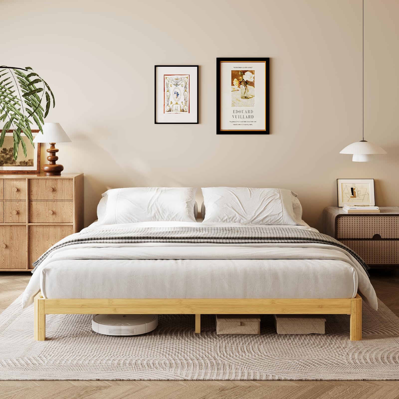 18 Inch King Wood Platform Bed，Mid-Century Wood Bed Frames, No Box Spring Needed, Natural Finish, Easy Assembly
