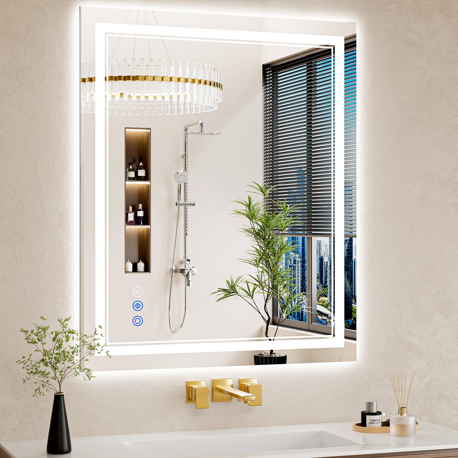 30"x32" LED Bathroom Mirror with Lights, Anti-Fog, Backlit + Front Lit, Dimmable, Led Vanity Mirror for Wall, Lighted Bathroom Mirror, 3 Colors, Shatter-Proof Tempered Glass