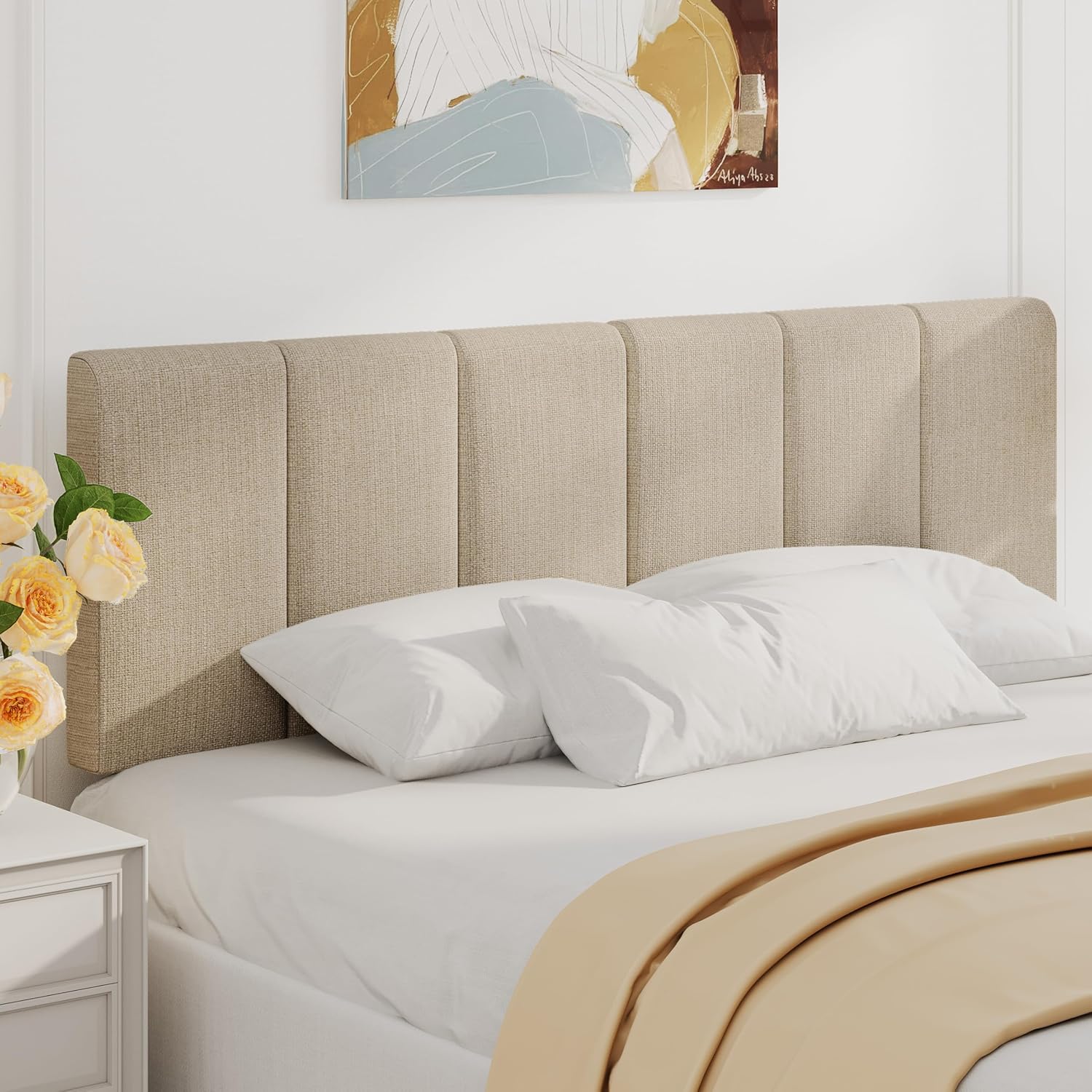 Yongchuang Upholstered Queen Headboard Only, Modern Linen Head Board for Queen Size Bed Adjustable Height Headboards Oatmeal