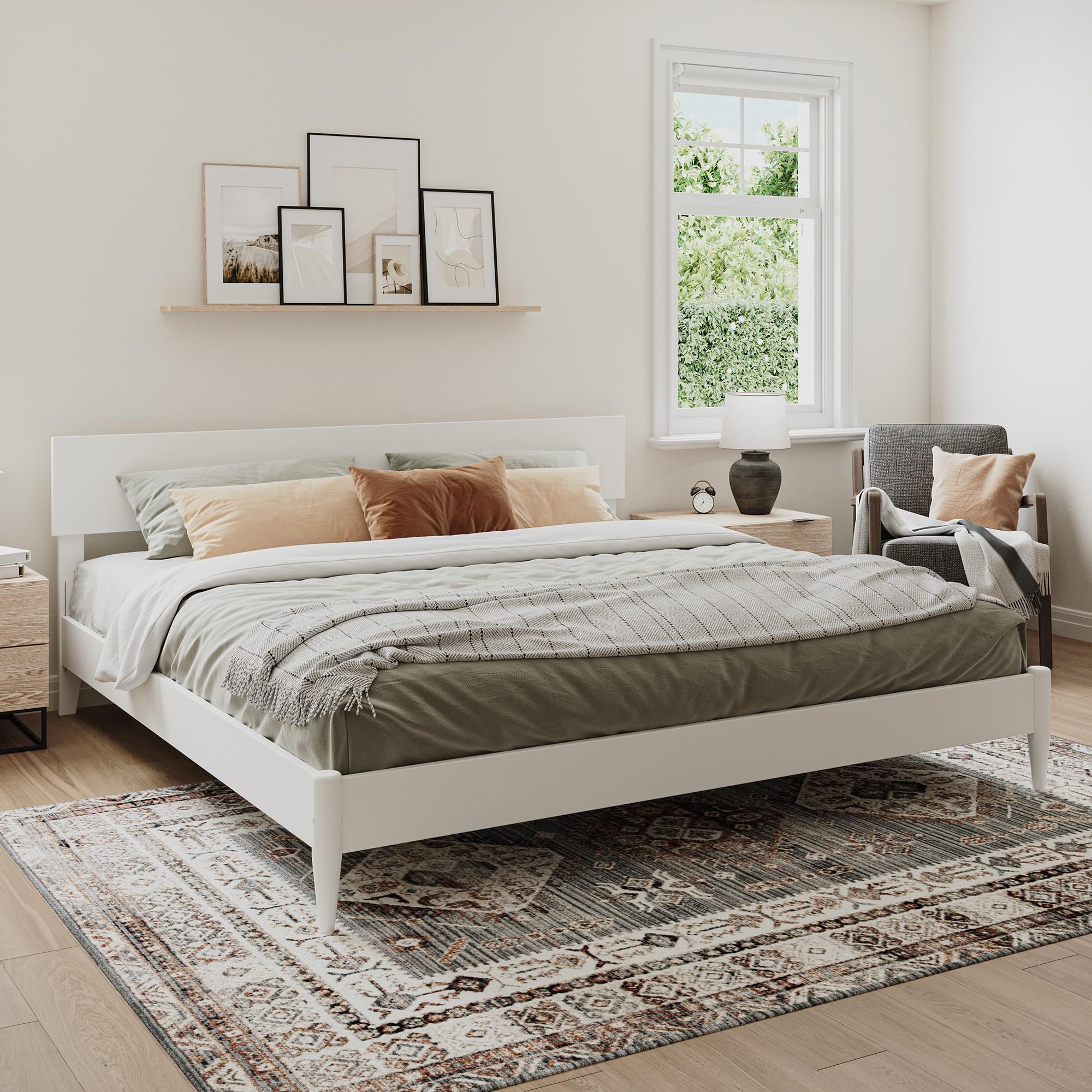 AFI, Aria Twin XL Solid Wood Modern Low Profile Platform Bed, Walnut