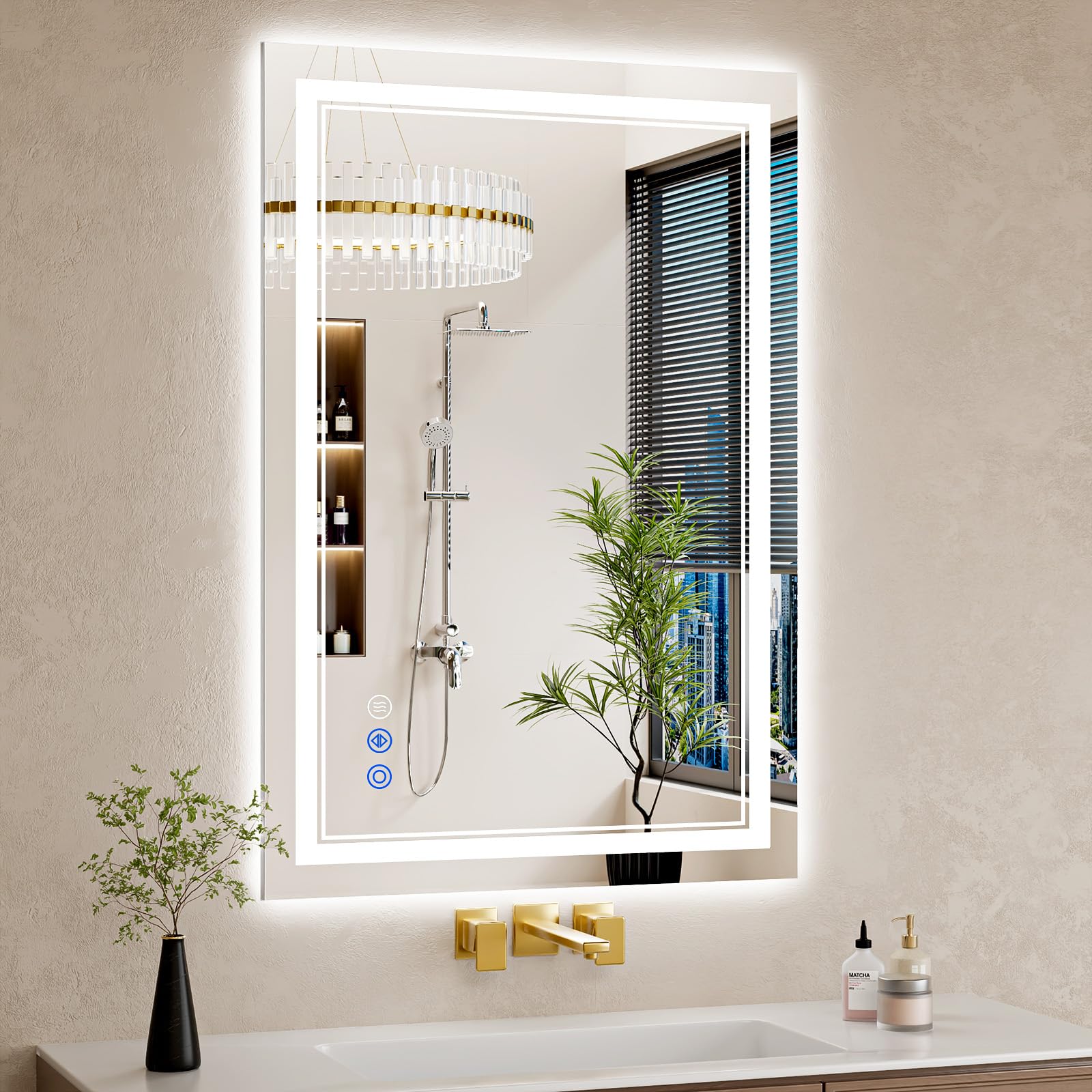 30"x32" LED Bathroom Mirror with Lights, Anti-Fog, Backlit + Front Lit, Dimmable, Led Vanity Mirror for Wall, Lighted Bathroom Mirror, 3 Colors, Shatter-Proof Tempered Glass