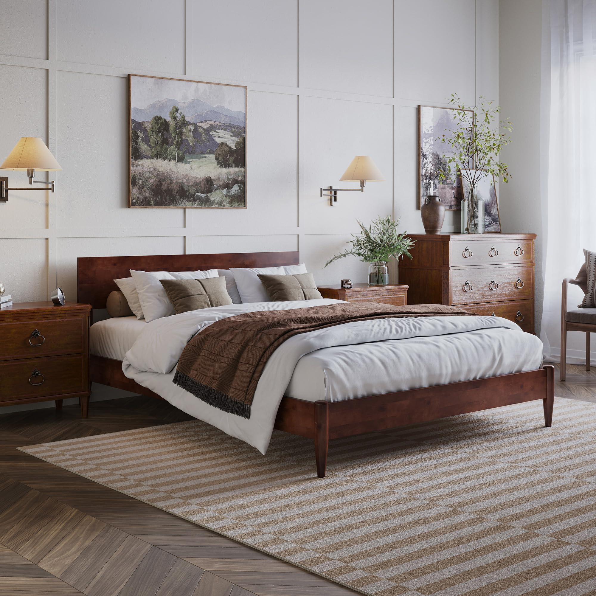 AFI, Aria Twin XL Solid Wood Modern Low Profile Platform Bed, Walnut