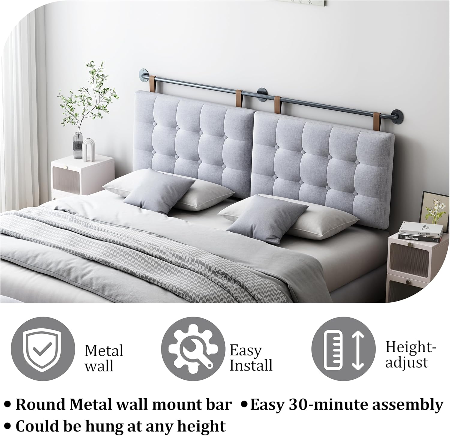BSHOMGI Headboard Queen Size Headboards for Adjustable Bed Tufted Upholstered Head Board Only Gray Headboards, Fabric Line Headboard in Modern Button Design Bedroom(Gray, Queen)