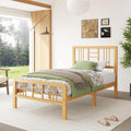12 Inch Bamboo Wood Twin Size Platform Bed Frame with Headboard and Footboard, Metal Slat Support Bed Frame Twin Heavy Duty, No Box Spring Needed, Easy Assembly, Noise Free, Reinforced