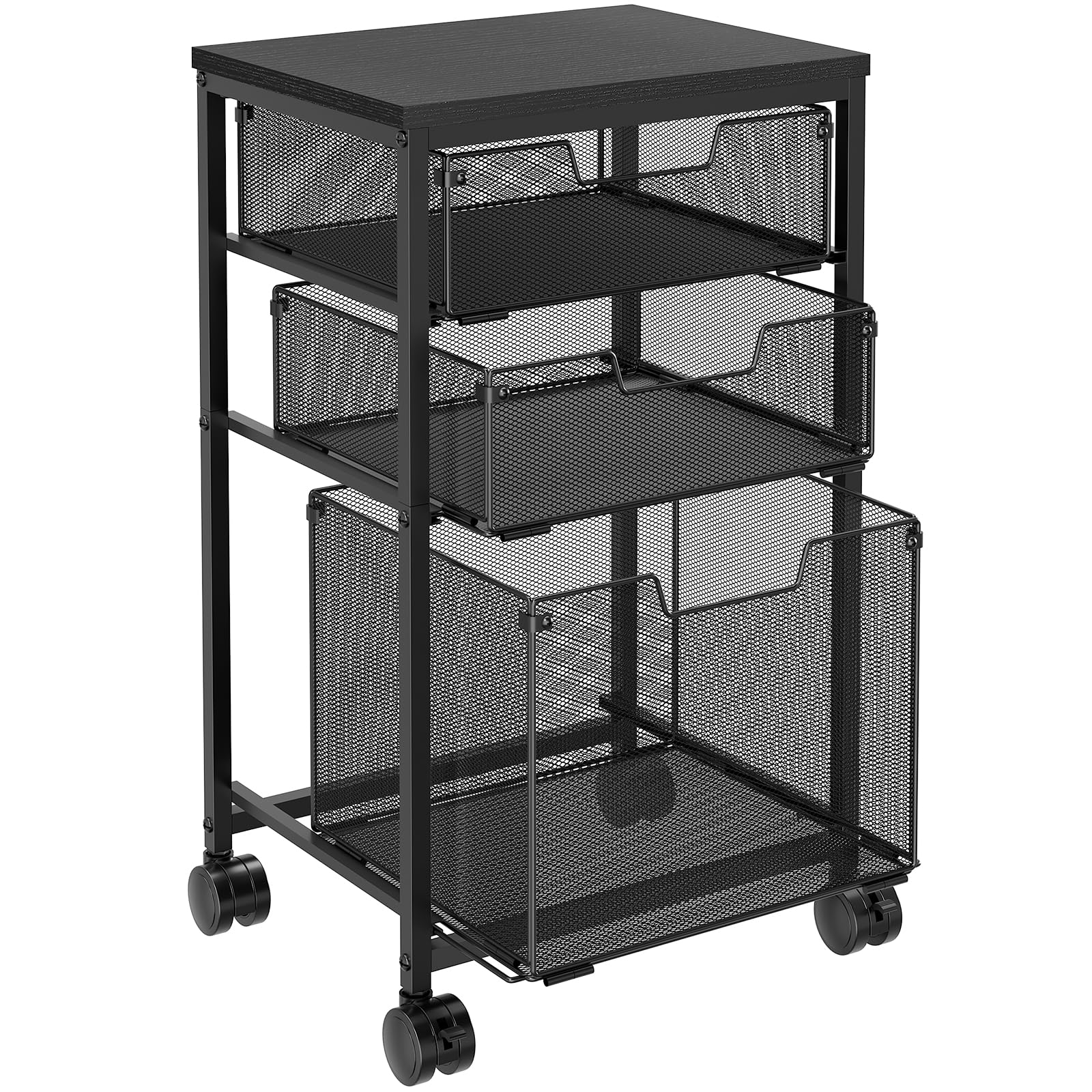 Sbanmao Letter/Legal Rolling File Cart with 2 Storage Drawers, Under Desk Storage, Vertical Filing Cabinet for Home Office, Hanging File Folders Organizer, Mobile Utility Cart Printer Stand, Black