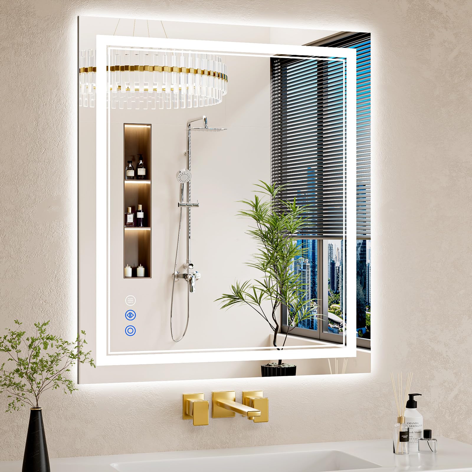 30"x32" LED Bathroom Mirror with Lights, Anti-Fog, Backlit + Front Lit, Dimmable, Led Vanity Mirror for Wall, Lighted Bathroom Mirror, 3 Colors, Shatter-Proof Tempered Glass