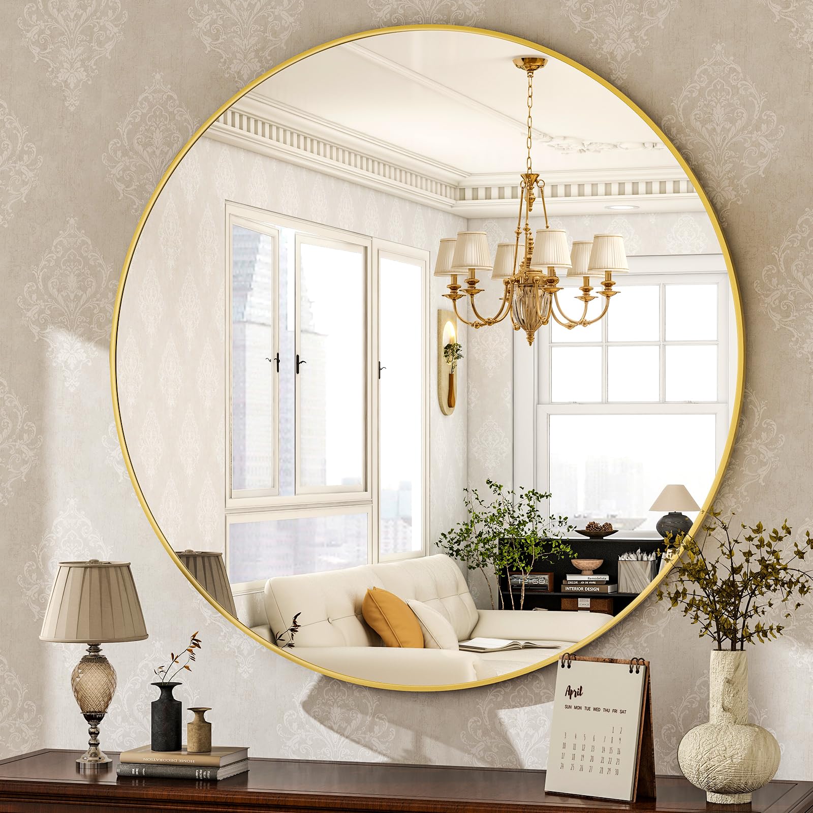 HARRITPURE Round Mirror 30 Black Wall Mounted Circle Mirrors Vanity Mirror with Brushed Aluminum Alloy Frame Modern Decoration for Bathroom, Living Room, Vanity, Bedroom, Entryway
