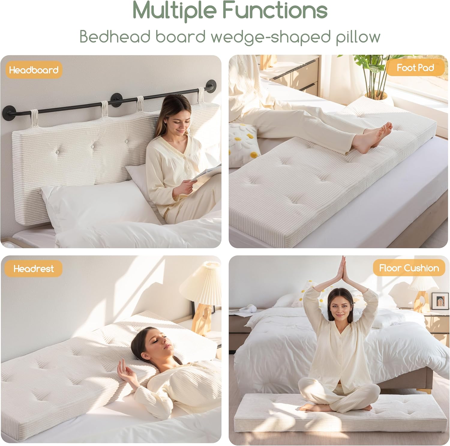 HIGOGOGO Wall Mounted Headboards for Queen Size Bed, Hanging Head Board Wall with Button Tufting, Adjustable Height Headboard for Bedroom,Beige