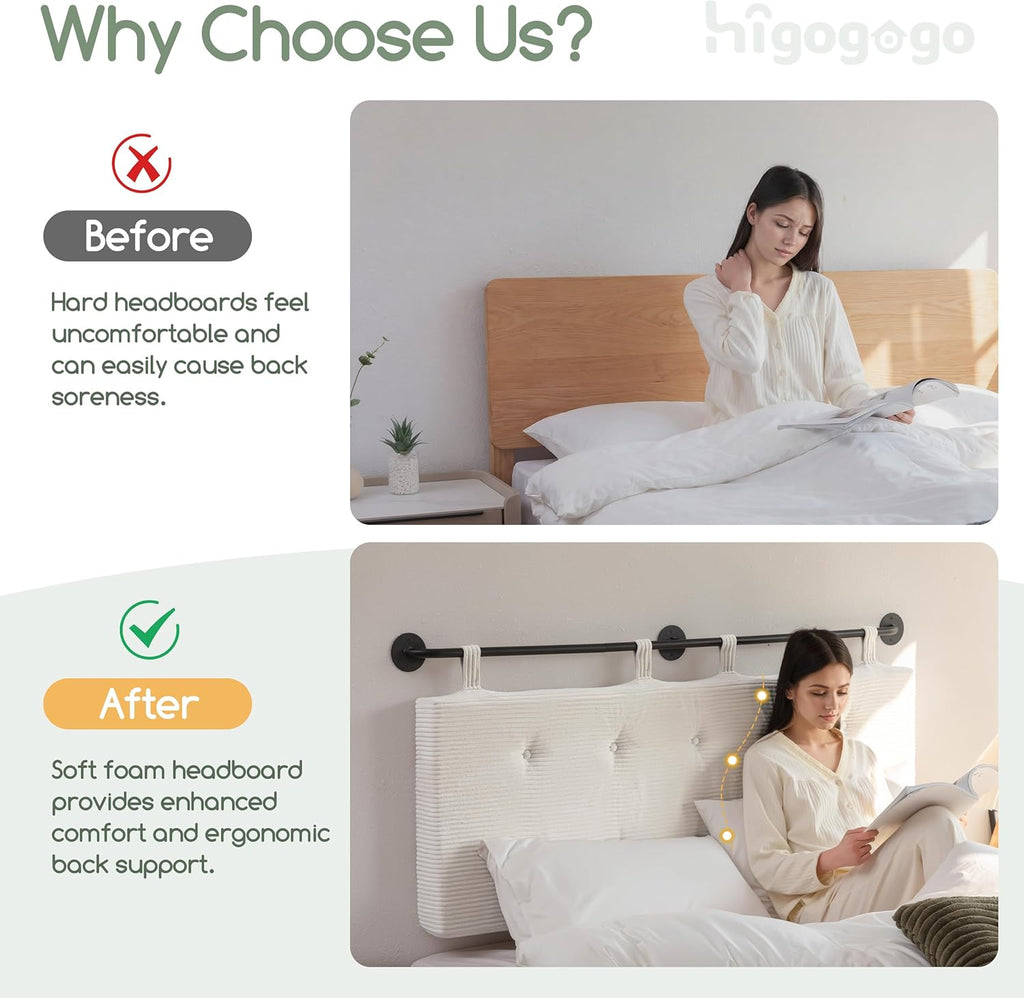 HIGOGOGO Wall Mounted Headboards for Queen Size Bed, Hanging Head Board Wall with Button Tufting, Adjustable Height Headboard for Bedroom,Beige