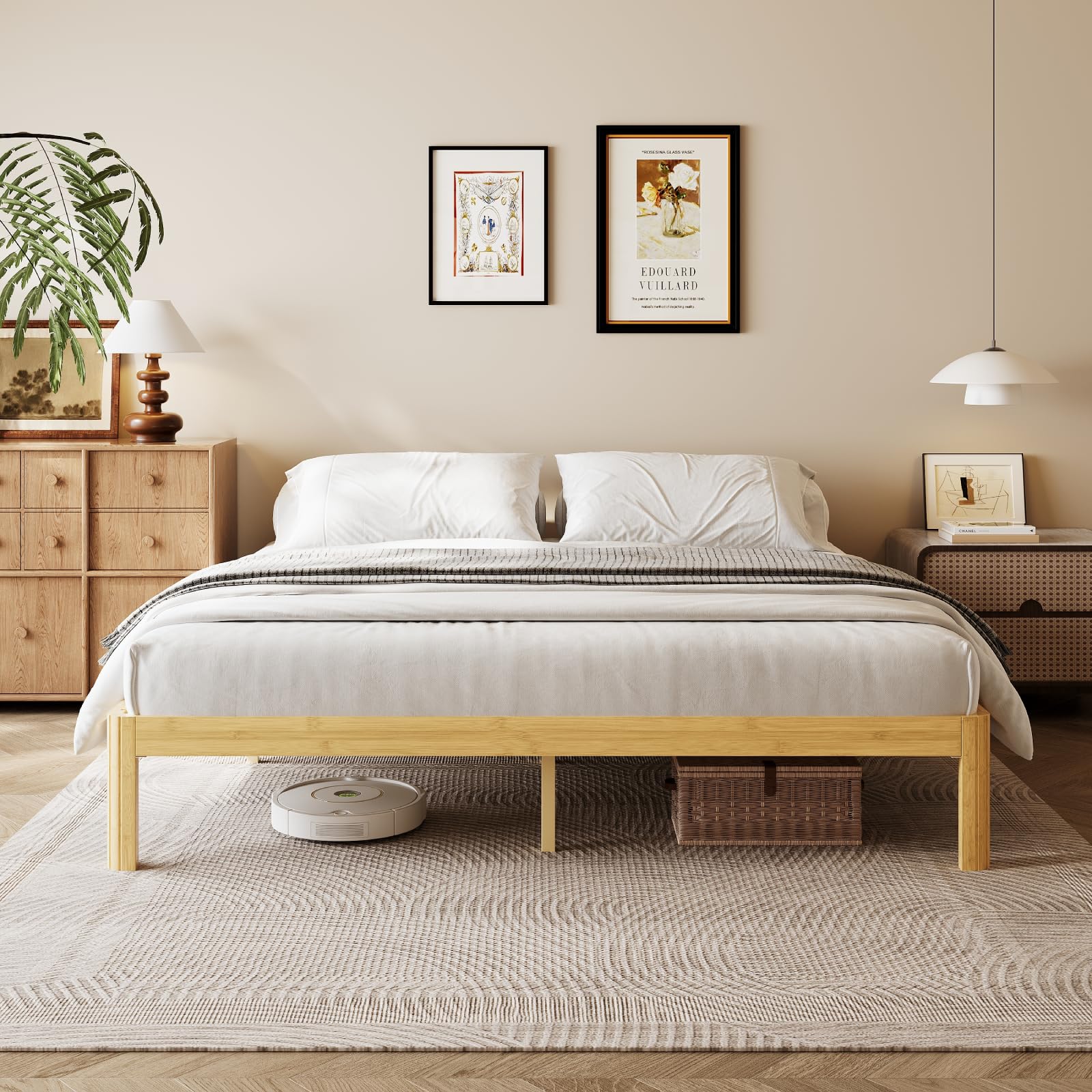 18 Inch King Wood Platform Bed，Mid-Century Wood Bed Frames, No Box Spring Needed, Natural Finish, Easy Assembly