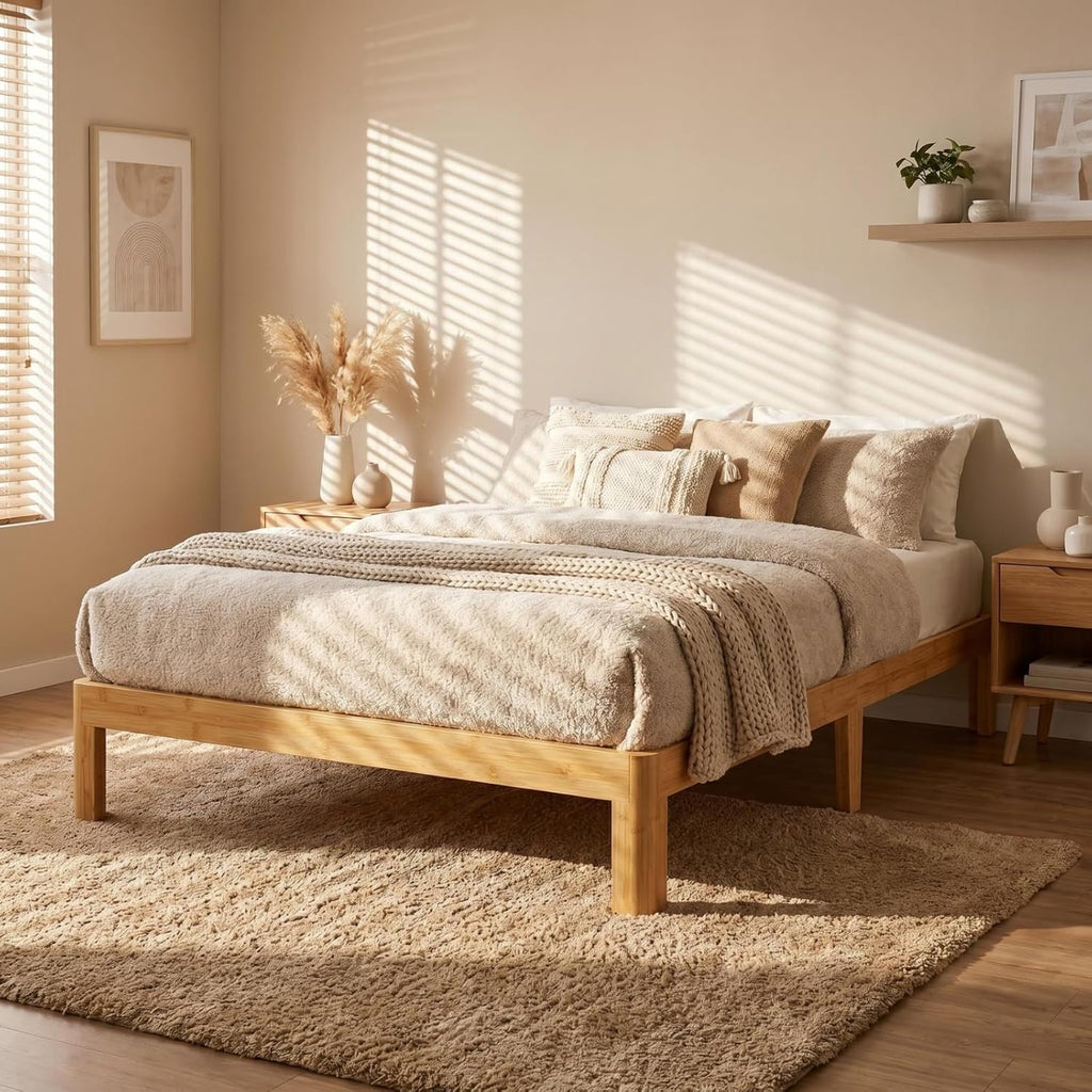 Askeld 12 Inch Wood Twin Bed Frame, Bamboo Heavy Duty Platform Twin Size Bed Frame No Box Spring Needed, Non Slip, Easy Assembly, Noise-Free