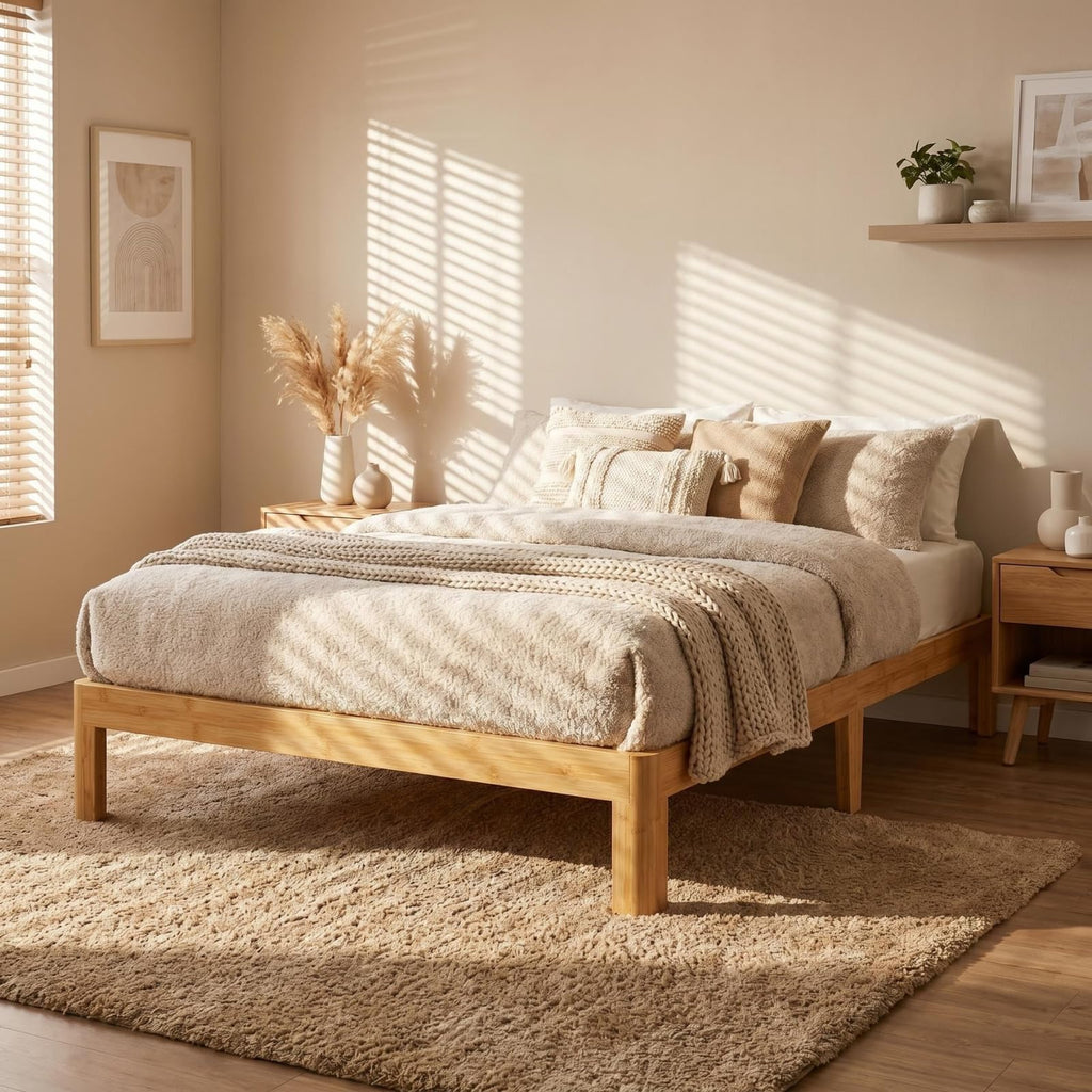 Askeld 12 Inch Wood Twin Bed Frame, Bamboo Heavy Duty Platform Twin Size Bed Frame No Box Spring Needed, Non Slip, Easy Assembly, Noise-Free