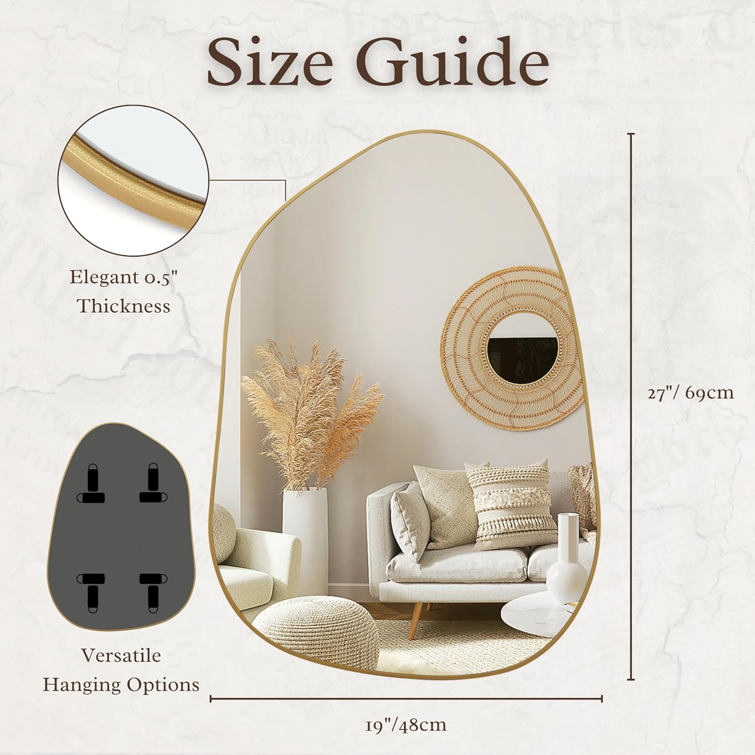 PERFNIQUE Irregular Wall Mirror Asymmetrical Mirror, 27''x19'' Gold Mirror for Bathroom Bedroom Living Room Entryway, Decorative Modern Wall Decor, Wall Mounted Mirror (Gold, 27''x19'')