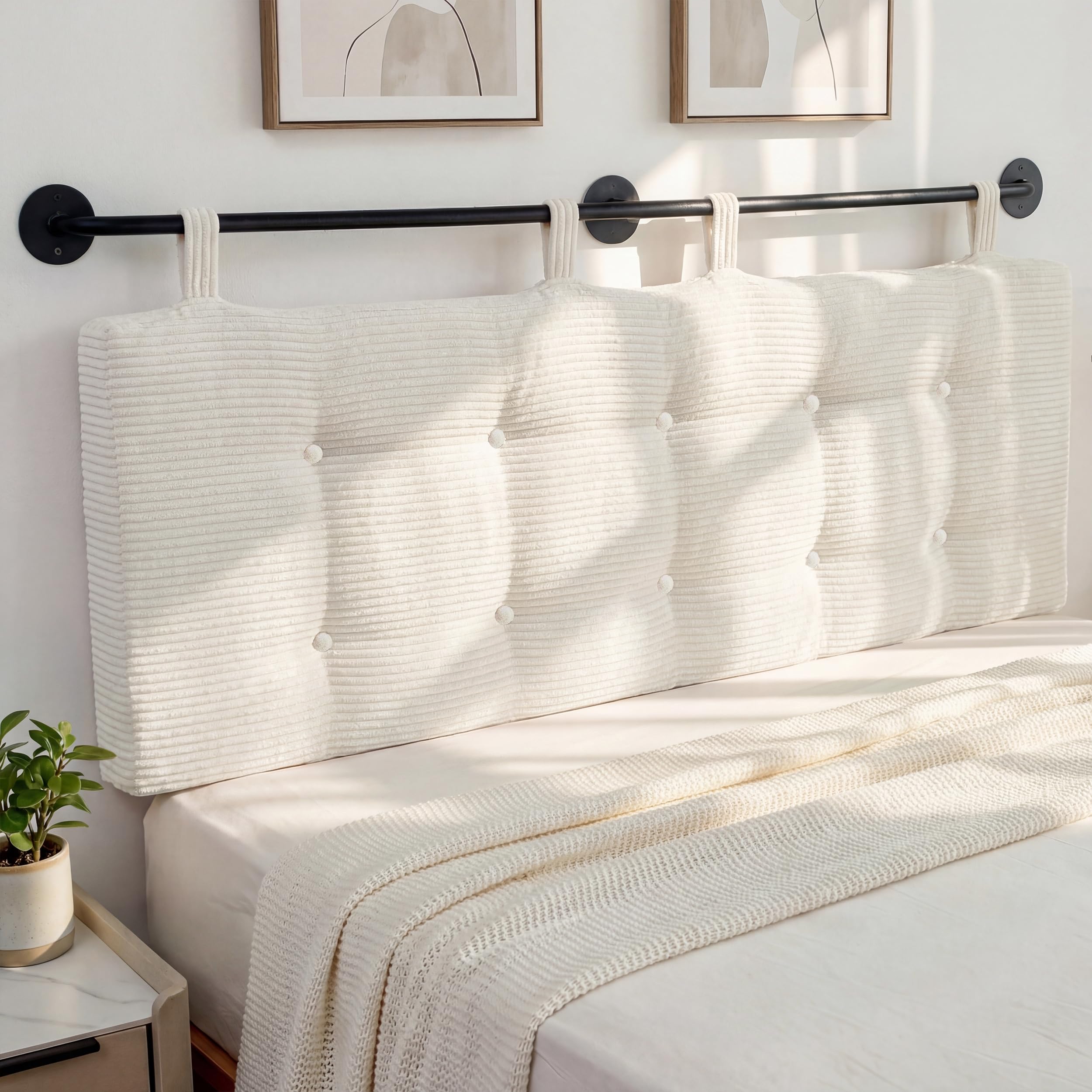 HIGOGOGO Wall Mounted Headboards for Queen Size Bed, Hanging Head Board Wall with Button Tufting, Adjustable Height Headboard for Bedroom,Beige