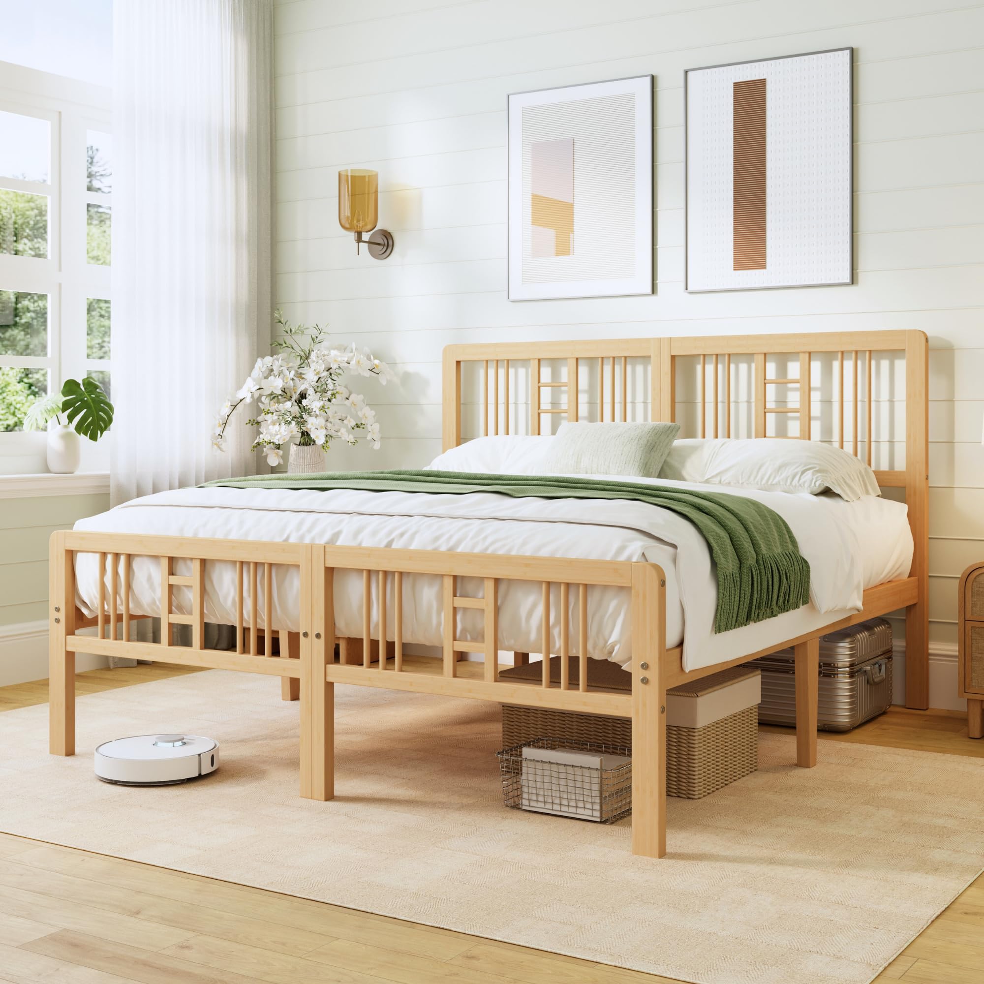 ZIYOO 12 Inch Twin Size Natural Bamboo Platform Bed Frame with Headboard and Footboard, Modern Minimalist Design, Easy Assembly, Heavy Duty Support, No Box Spring Needed