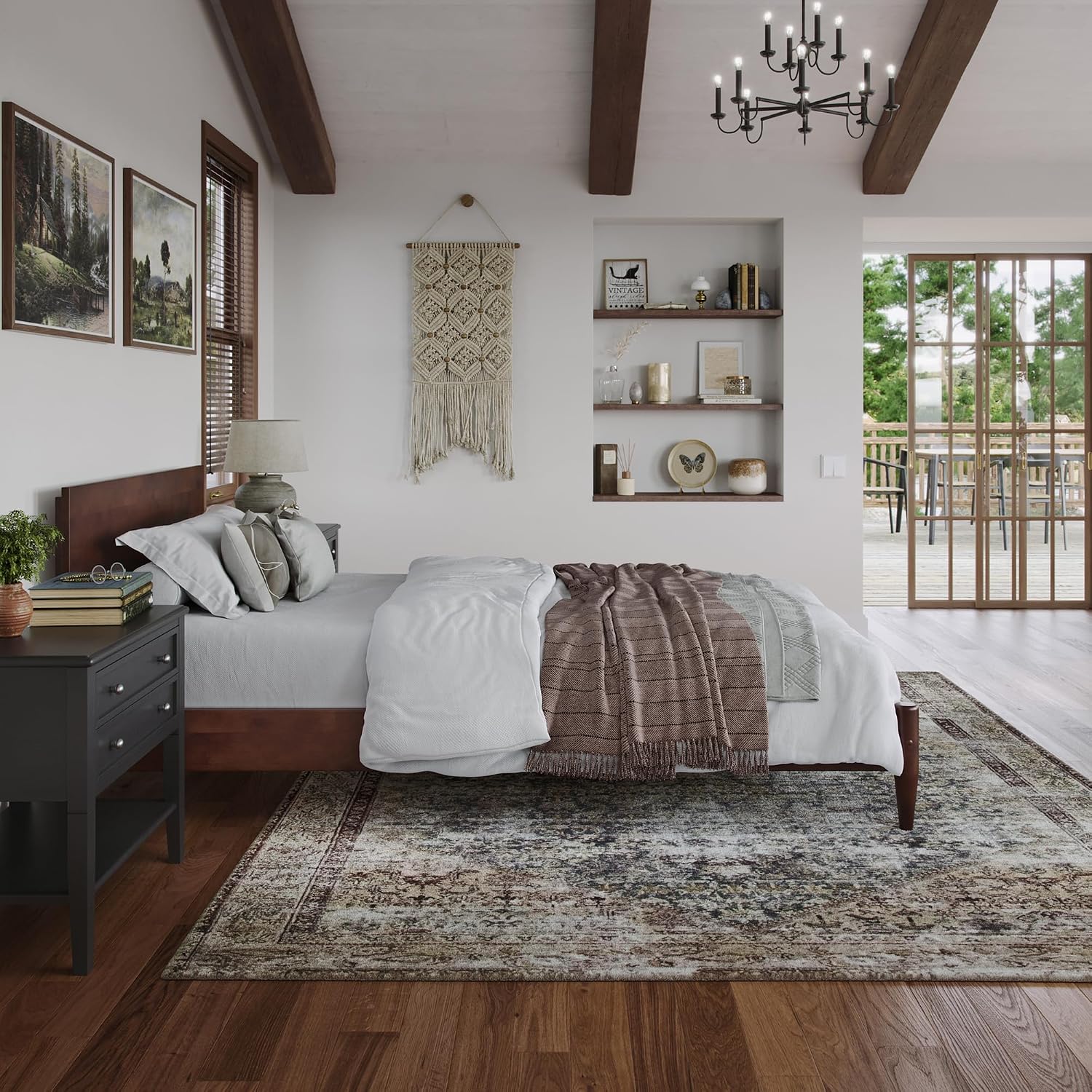 AFI, Aria Twin XL Solid Wood Modern Low Profile Platform Bed, Walnut