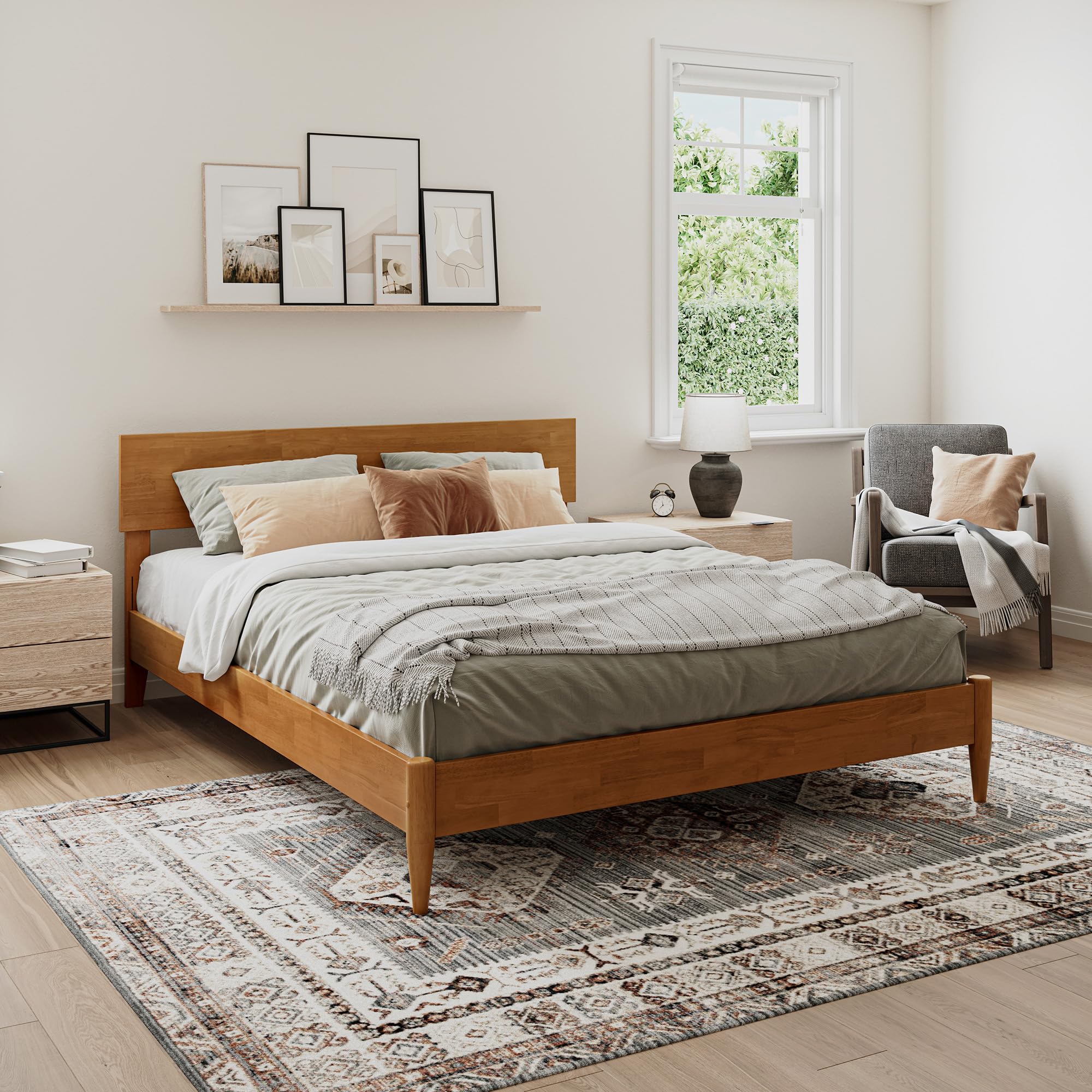 AFI, Aria Twin XL Solid Wood Modern Low Profile Platform Bed, Walnut