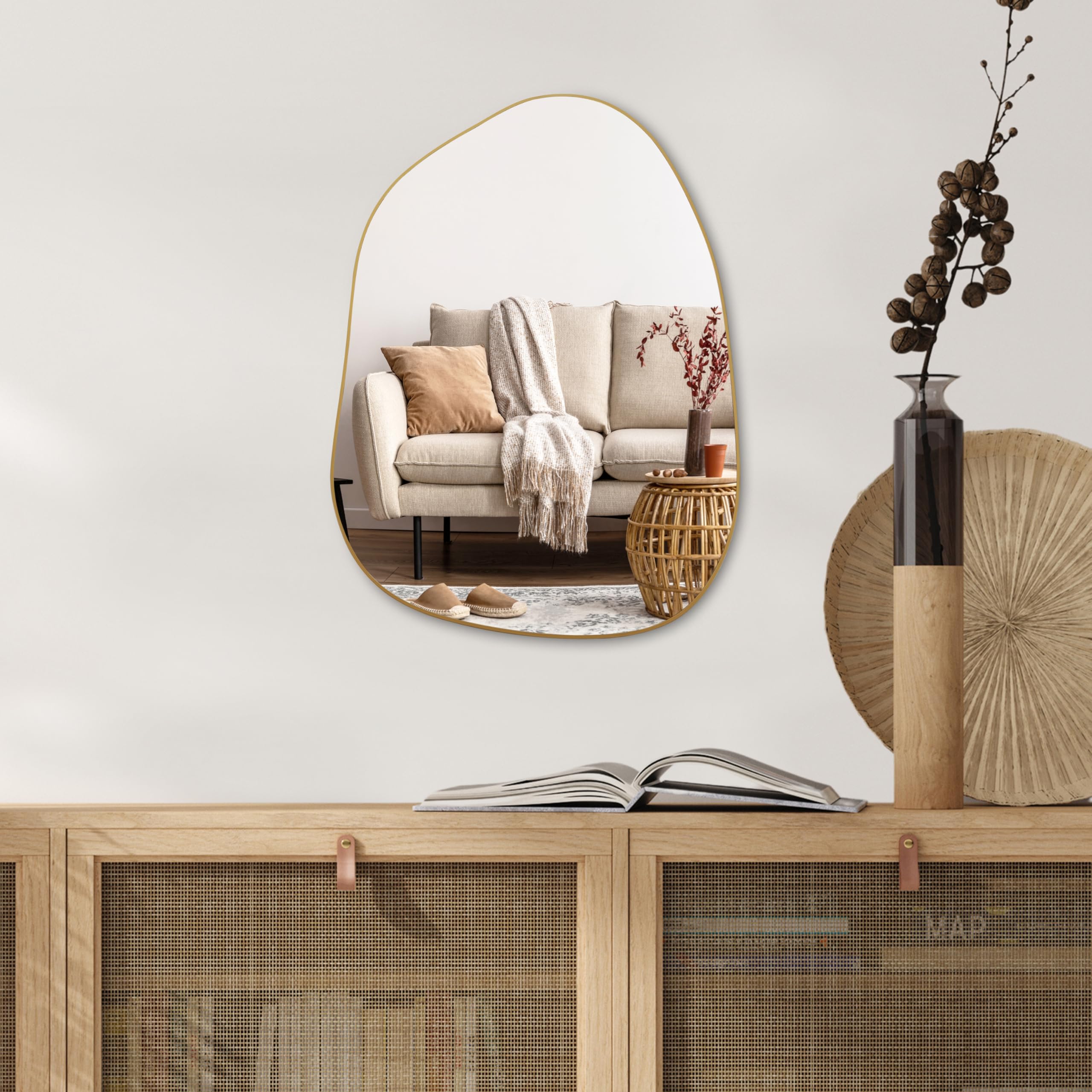 PERFNIQUE Irregular Wall Mirror Asymmetrical Mirror, 27''x19'' Gold Mirror for Bathroom Bedroom Living Room Entryway, Decorative Modern Wall Decor, Wall Mounted Mirror (Gold, 27''x19'')