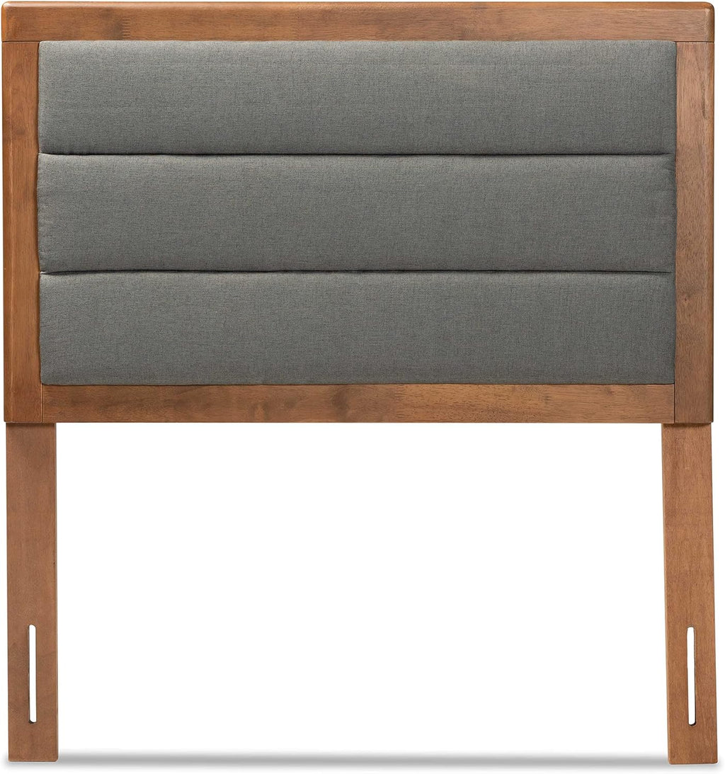 Baxton Studio Dexter Modern and Contemporary Dark Grey Fabric Upholstered and Walnut Brown Finished Wood Twin Size Headboard