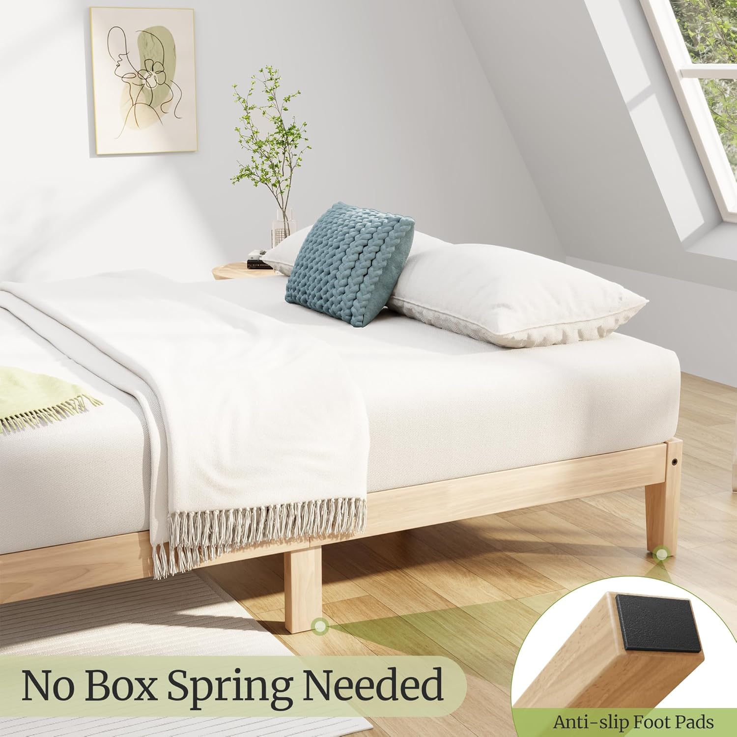 Awesofurni Twin Bed Frame, 12 Inch Solid Wood Platform Bed with Wooden Slats, Natural Finish Wood Bed Frame No Box Spring Needed, Noise Free - Easy Assembly