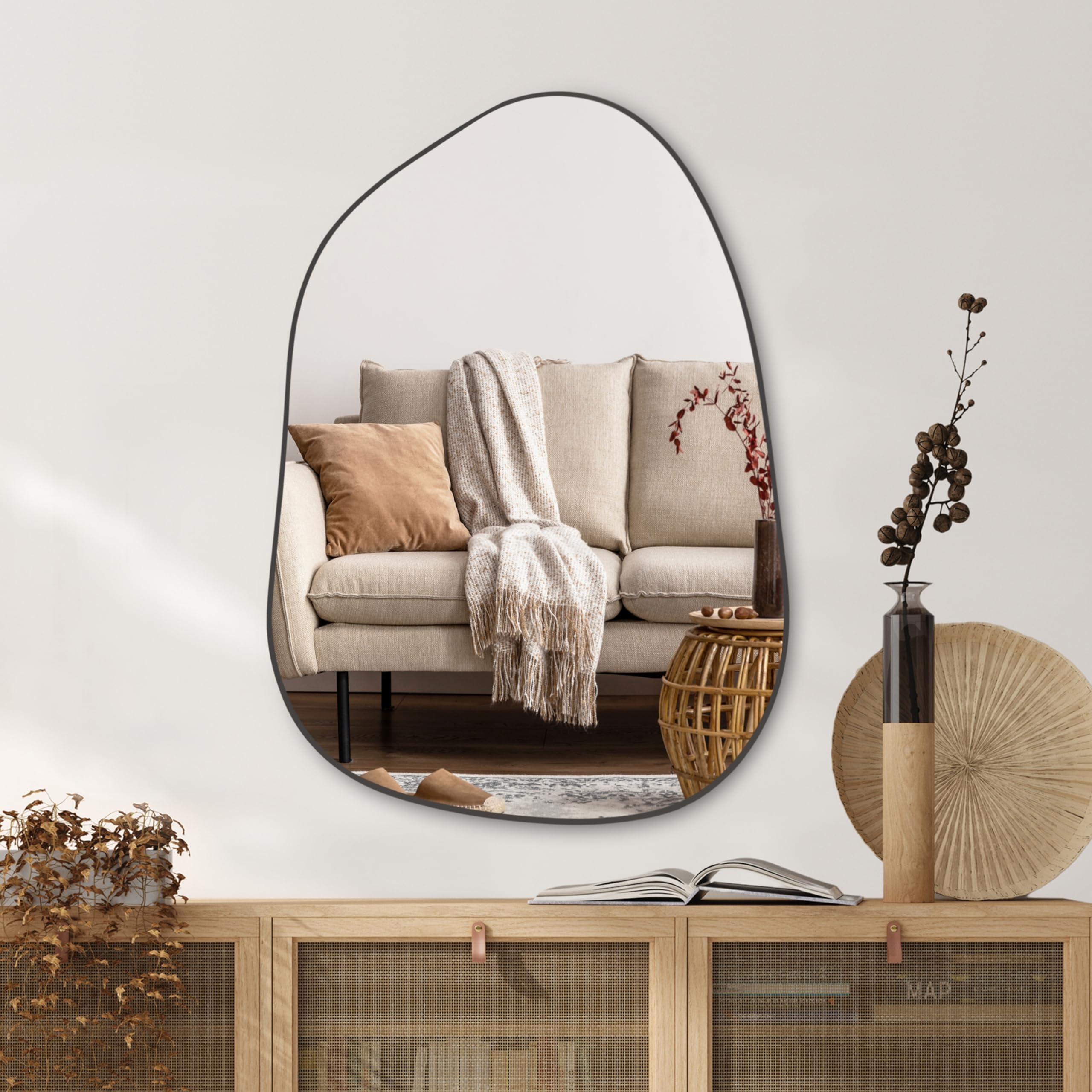 PERFNIQUE Irregular Wall Mirror Asymmetrical Mirror, 27''x19'' Gold Mirror for Bathroom Bedroom Living Room Entryway, Decorative Modern Wall Decor, Wall Mounted Mirror (Gold, 27''x19'')