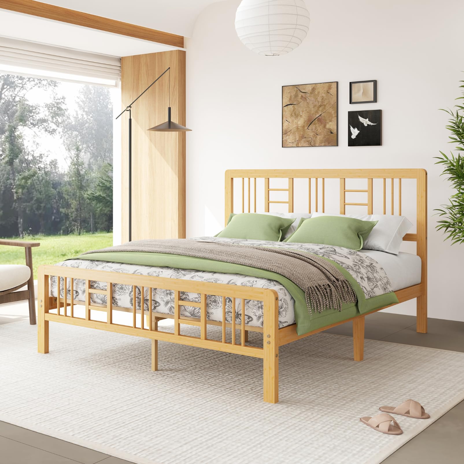 12 Inch Bamboo Wood Twin Size Platform Bed Frame with Headboard and Footboard, Metal Slat Support Bed Frame Twin Heavy Duty, No Box Spring Needed, Easy Assembly, Noise Free, Reinforced
