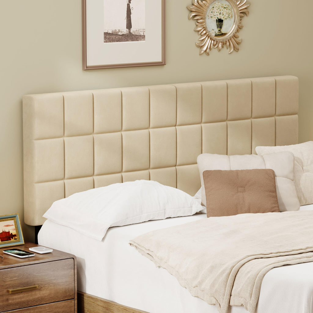 Andeworld Velvet Upholstered Tufted King Size Headboard,Wood Head Board with Metal Legs, Adjustable Height from 42” to 56”, Bed Headboard in Modern Design,Backboard for Bed, Beige