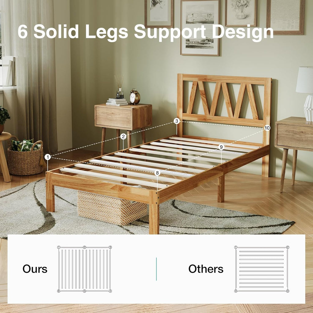 Novilla 12 Inch Twin Bed Frame Twin Size Bed Frames with Headboard Solid Wooden BedFrame Foundation No Box Spring Needed, Easy Assembly, Natural