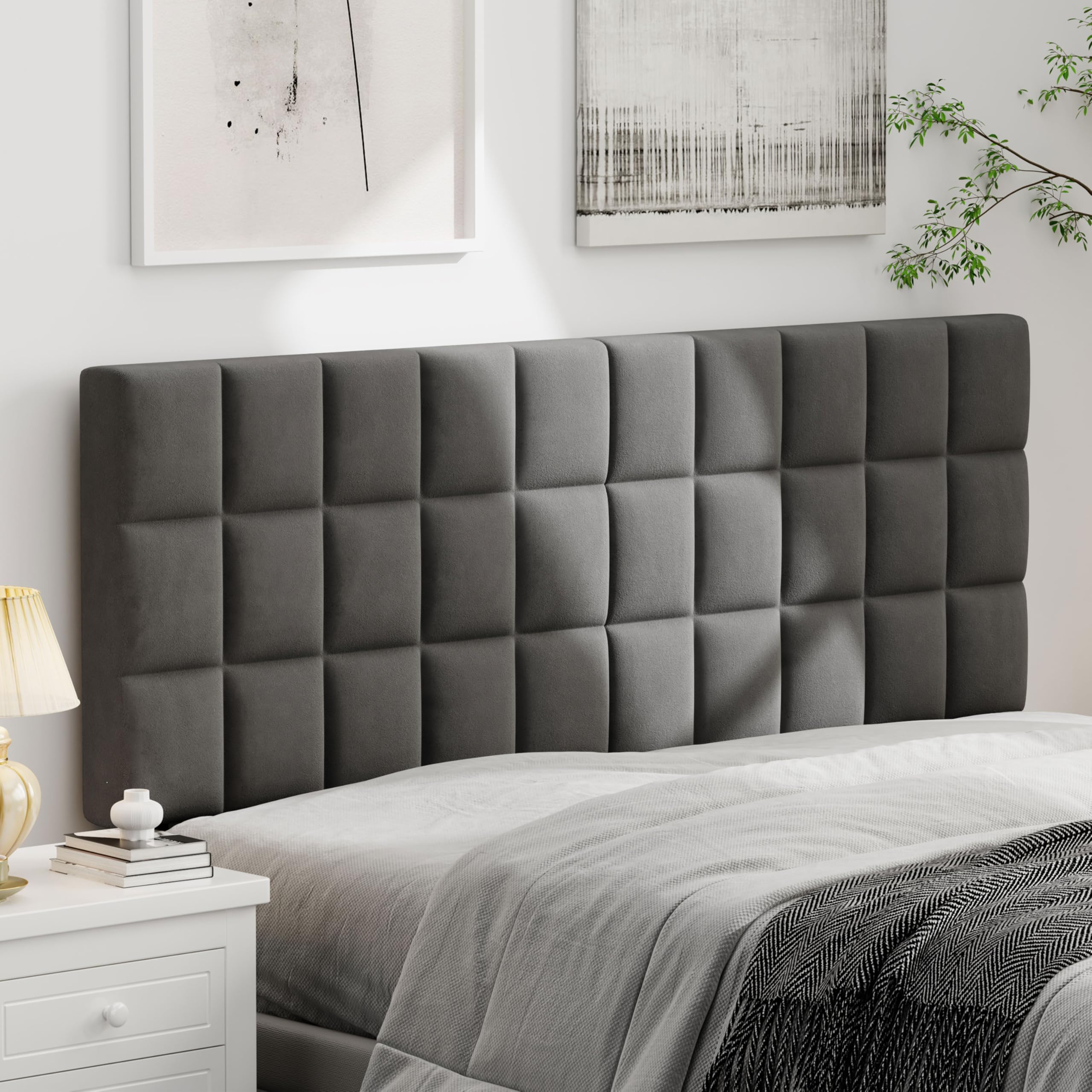 Andeworld Velvet Upholstered Tufted King Size Headboard,Wood Head Board with Metal Legs, Adjustable Height from 42” to 56”, Bed Headboard in Modern Design,Backboard for Bed, Beige
