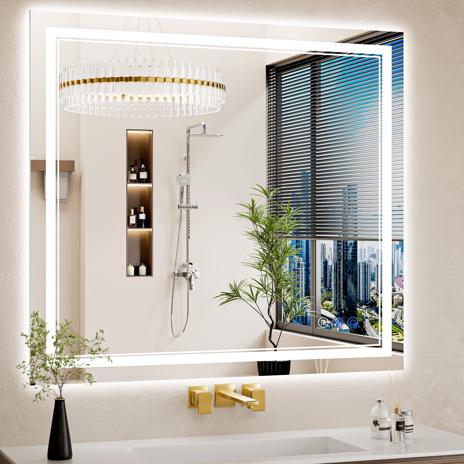 30"x32" LED Bathroom Mirror with Lights, Anti-Fog, Backlit + Front Lit, Dimmable, Led Vanity Mirror for Wall, Lighted Bathroom Mirror, 3 Colors, Shatter-Proof Tempered Glass