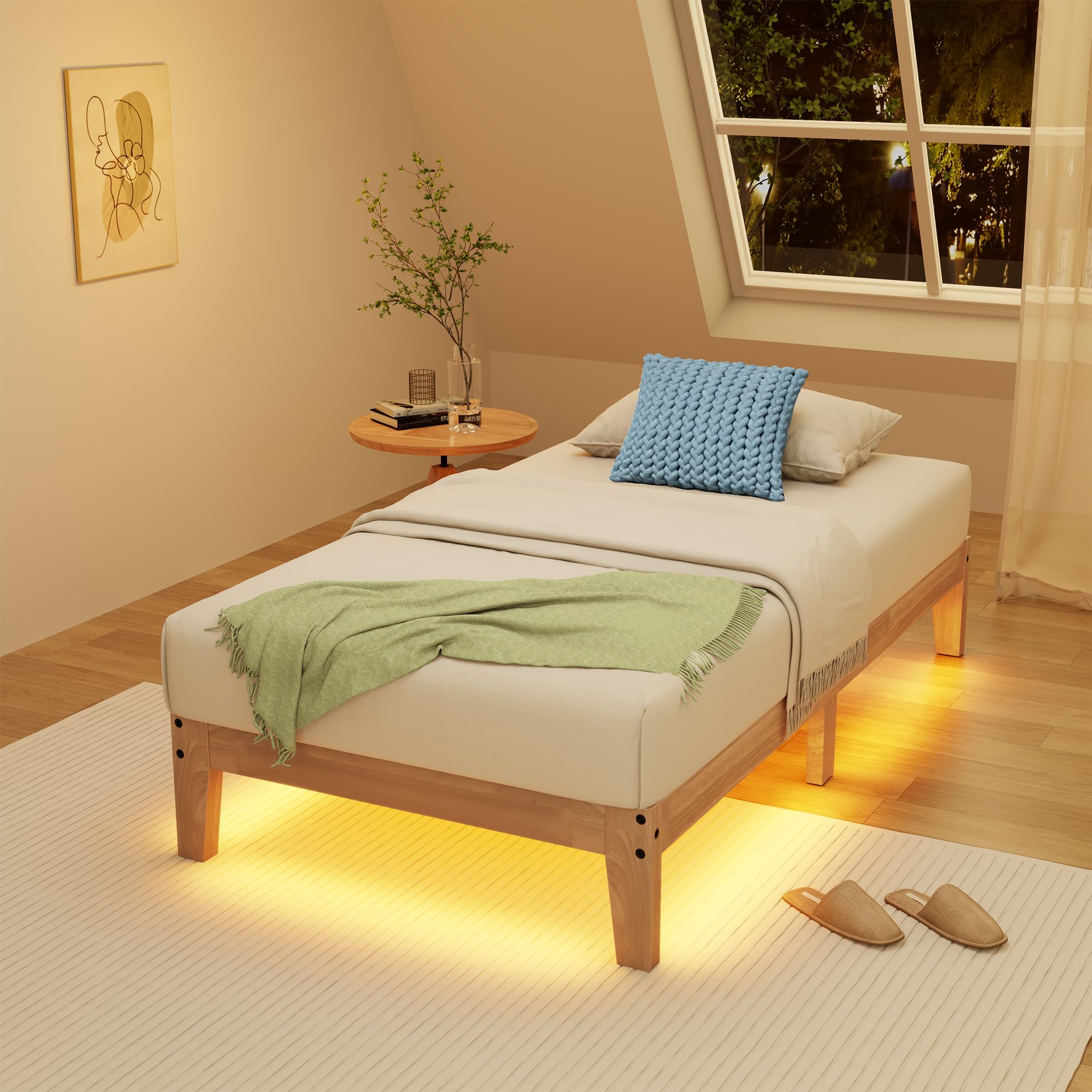 Awesofurni Twin Bed Frame, 12 Inch Solid Wood Platform Bed with Wooden Slats, Natural Finish Wood Bed Frame No Box Spring Needed, Noise Free - Easy Assembly