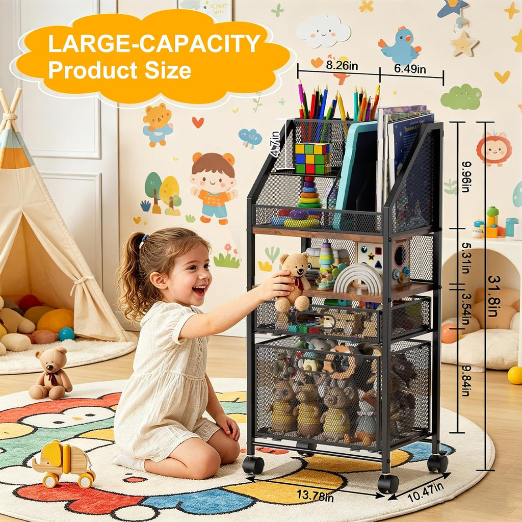 Rolling Cart with Drawers Metal Moving Craft Storage Cart with Lockable Wheels Wood&Mesh Rolling Utility Organizer Filing Cabinets for Home Office Classroom Organization(31 * 15 * 10 Inch)