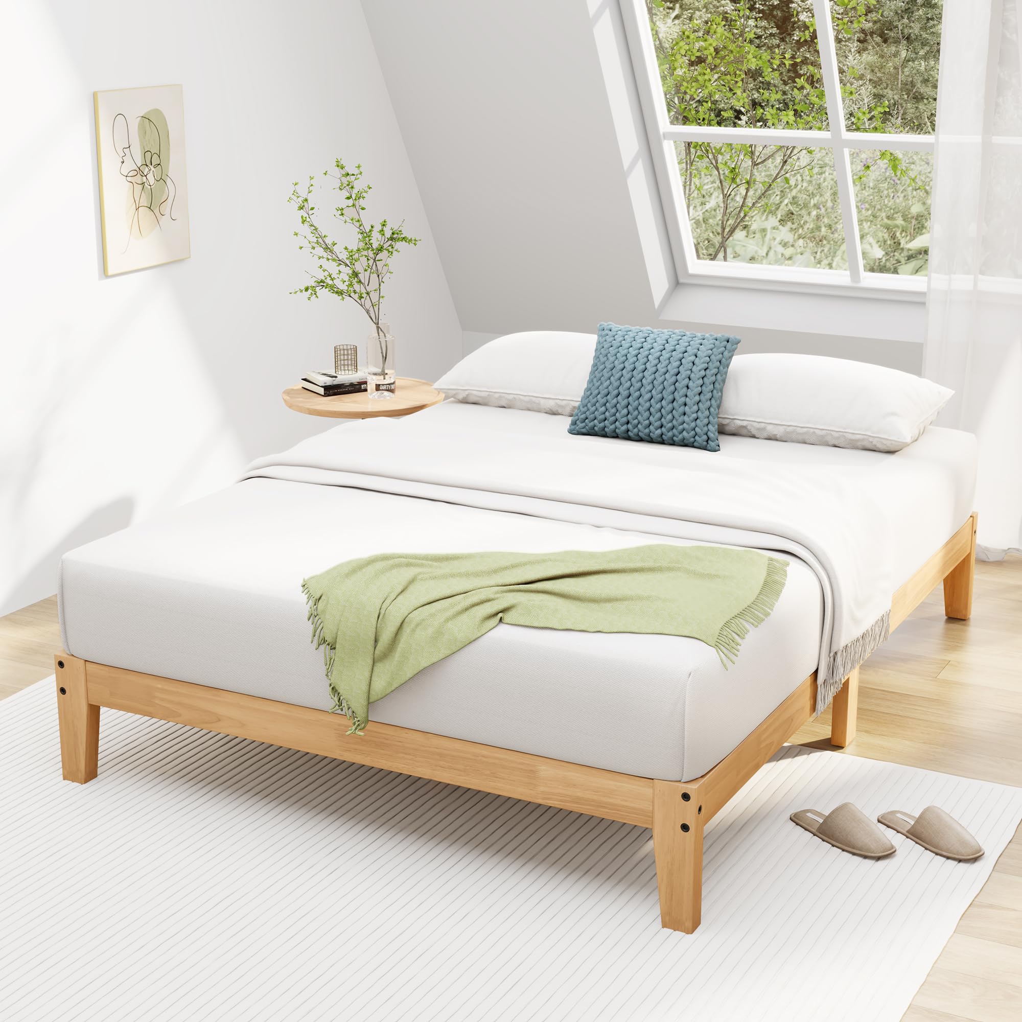 Awesofurni Twin Bed Frame, 12 Inch Solid Wood Platform Bed with Wooden Slats, Natural Finish Wood Bed Frame No Box Spring Needed, Noise Free - Easy Assembly