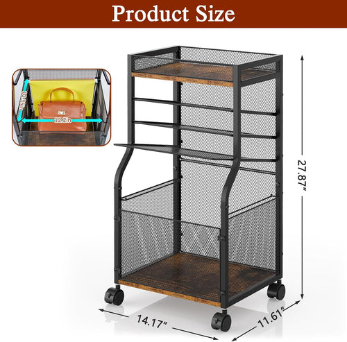 5-Tier Rolling File Cart with Lockable Wheels, Mobile File Cabinet for Hanging File Folders Sliding Trays, Under Desk Storage, Paper Organizer Utility Cart Filing Cabinet for Office, Home, School