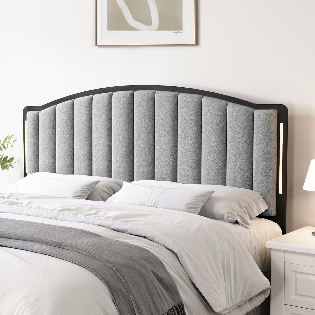 Headboard for Queen Size Bed with LED Lights, Upholstered Vertical Channel Tufting Head Boards, Velvet Headboard Only, Attach Frame, Ideal for Bedroom, Dorm, Guest Room, Green