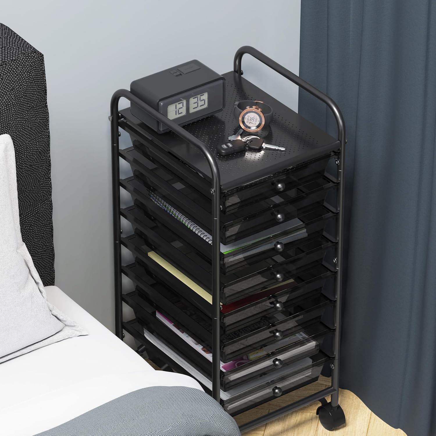 Simple Houseware Utility Cart with 8 Drawers Rolling Storage Art Craft Organizer, Black