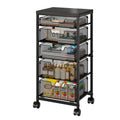 Sbanmao Utility Cart with 5 Drawers, Rolling Storage Cart with Wooden Tabletop and Lockable Wheels, Storage Drawer Cart with Drawers, Craft Cart for Bedroom, Classroom, Home, Office,Black