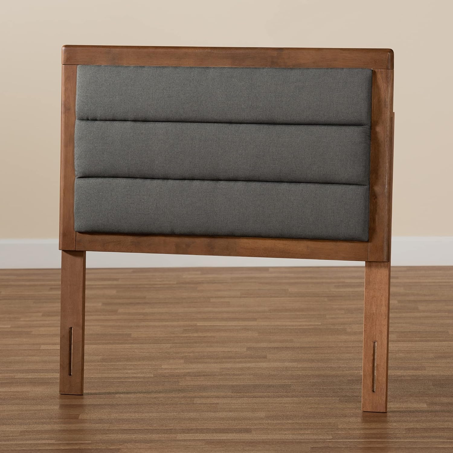 Baxton Studio Dexter Modern and Contemporary Dark Grey Fabric Upholstered and Walnut Brown Finished Wood Twin Size Headboard